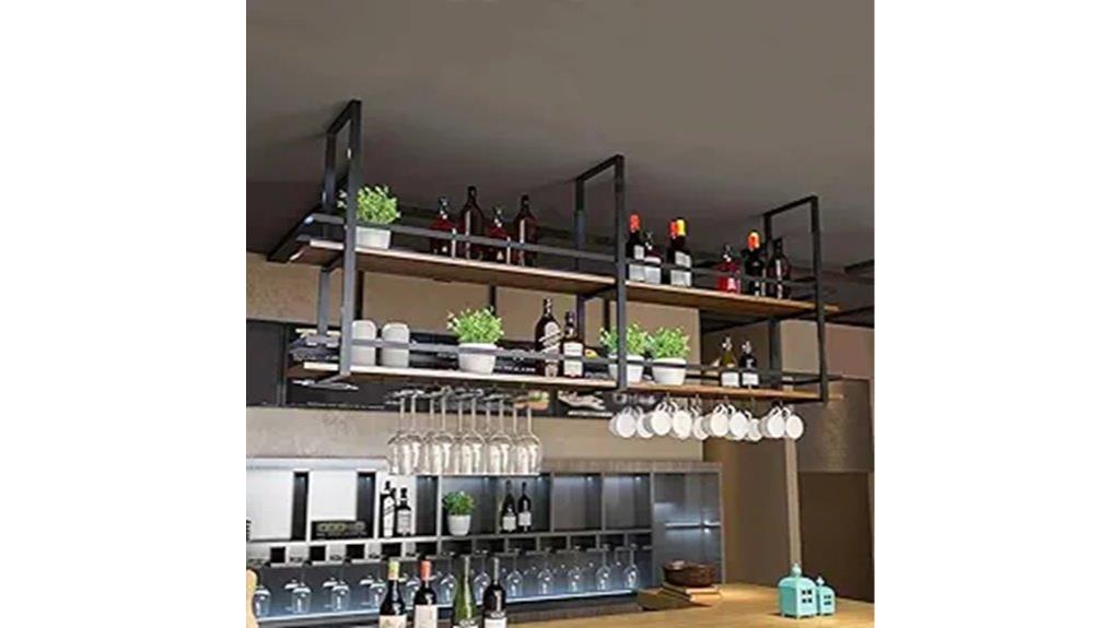 black ceiling wine rack