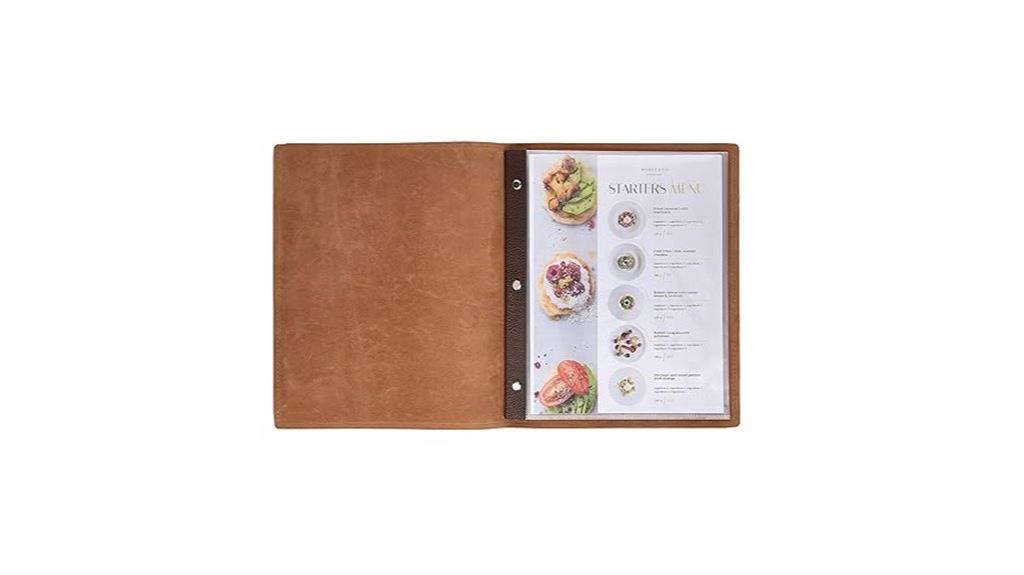 brown faux leather menus