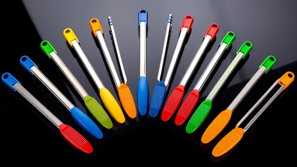 color coded food tongs