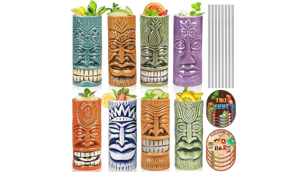 eight ceramic tiki mugs