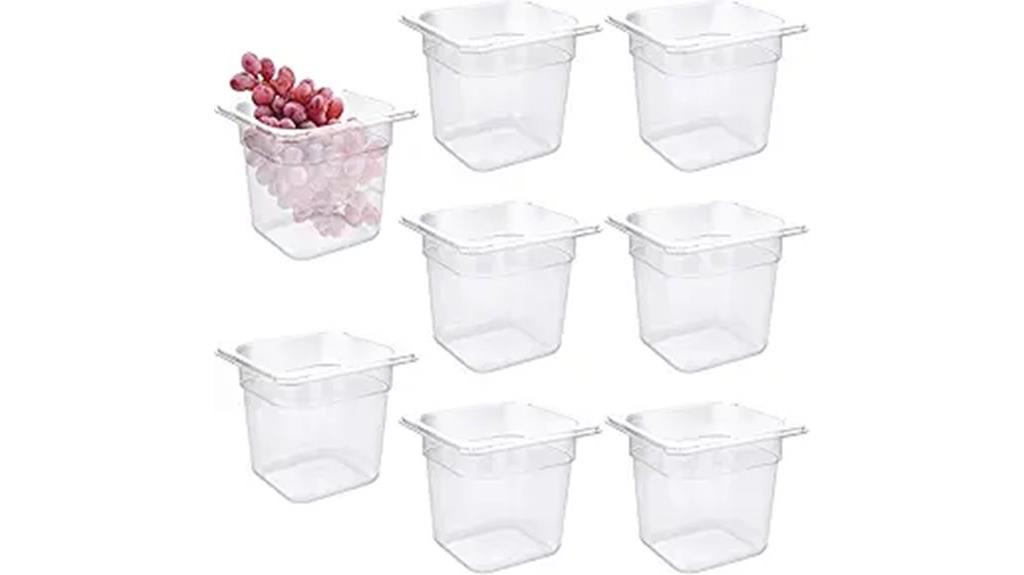 eight clear food pans