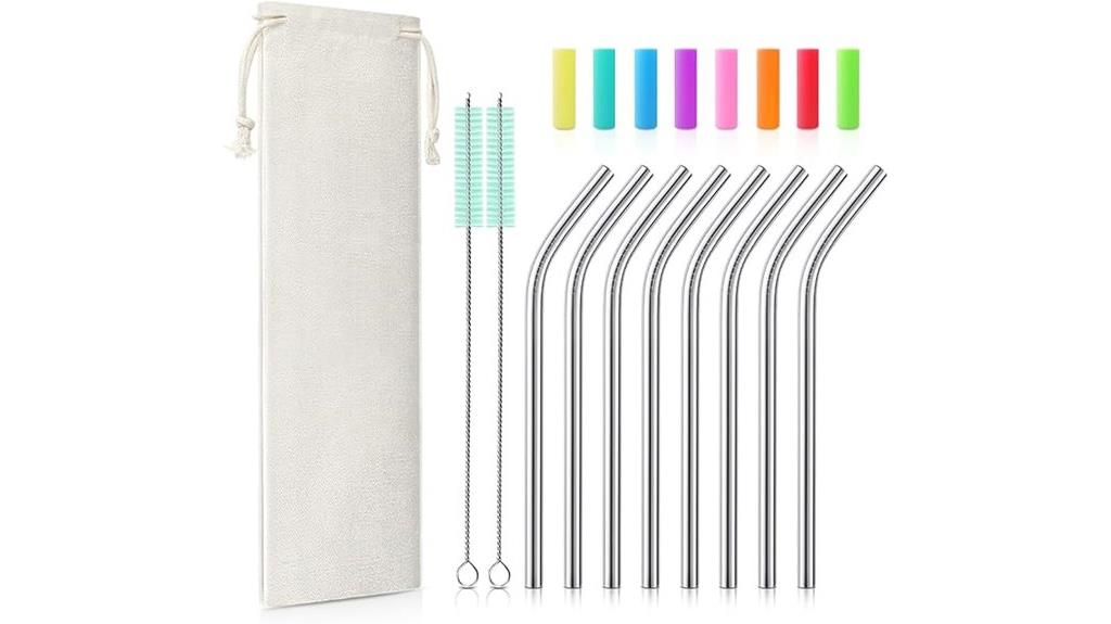 eight reusable stainless straws