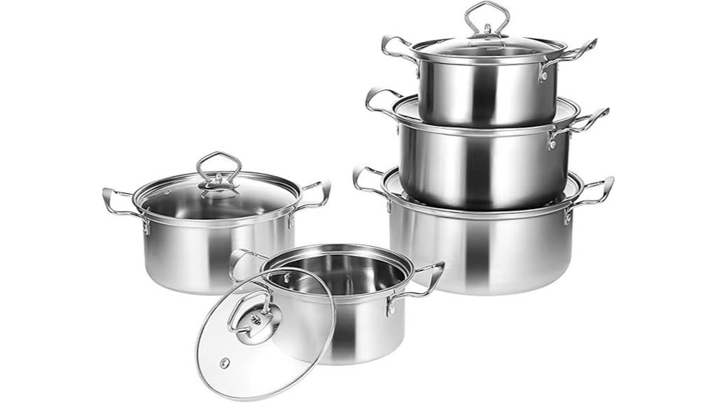 five piece stainless steel cookware