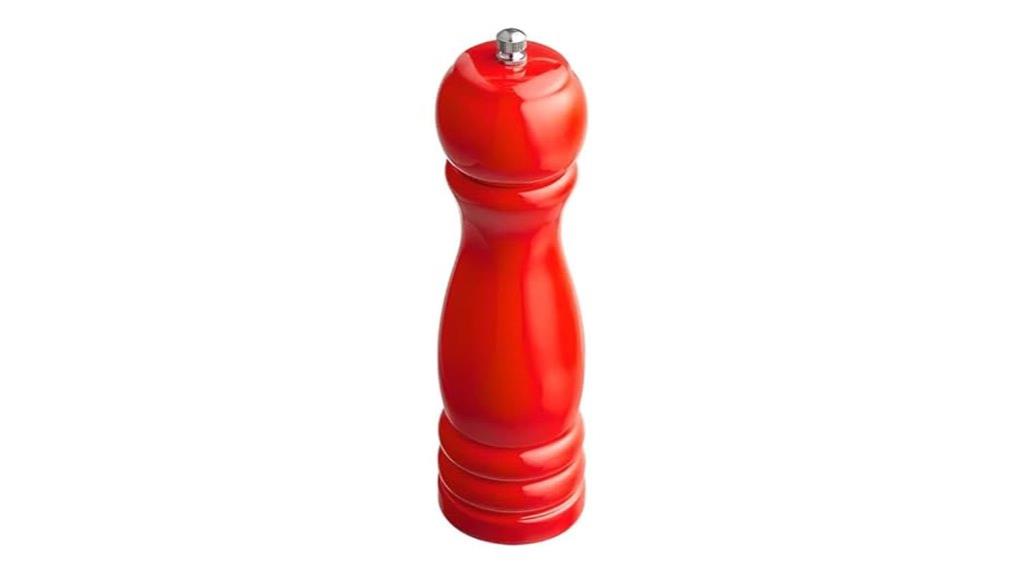 glossy red wooden pepper mill