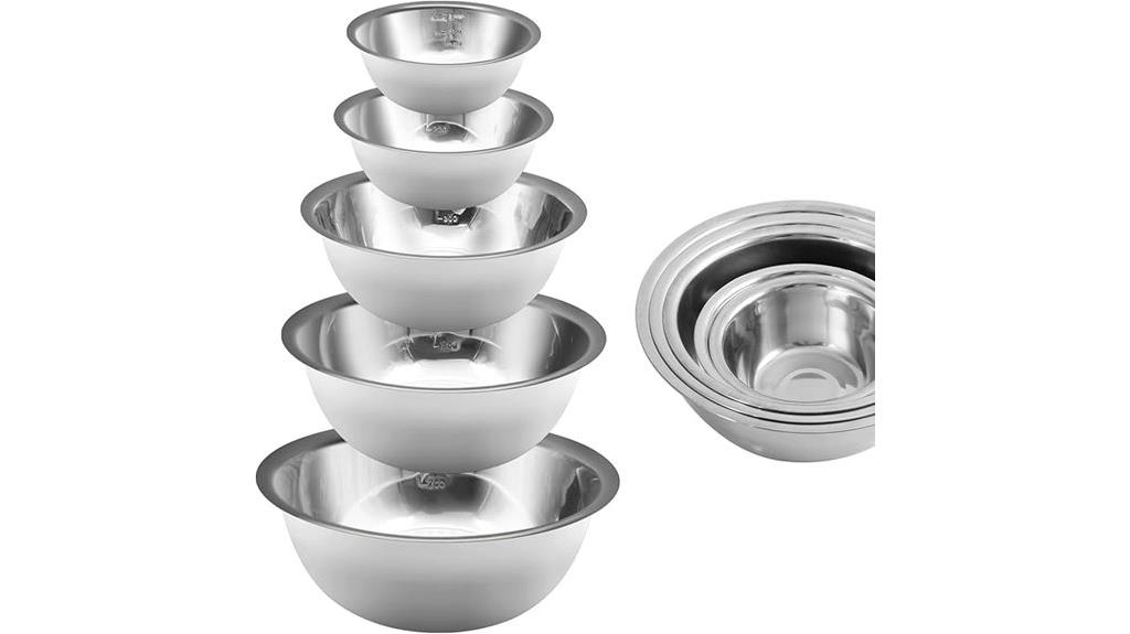 set of five stainless steel bowls