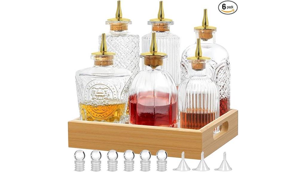 set of six bitters bottles