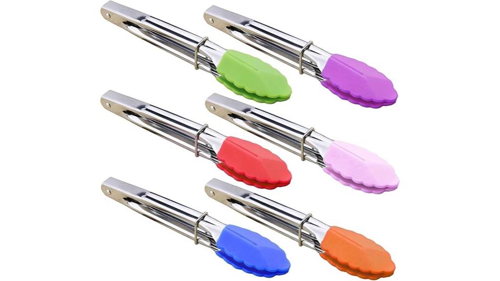 six 7 inch silicone tongs