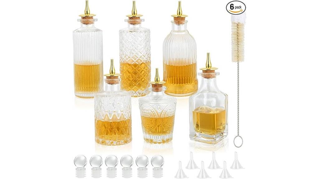 six glass bitters bottles