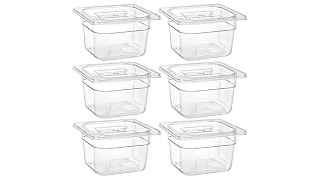 six pack clear food pans