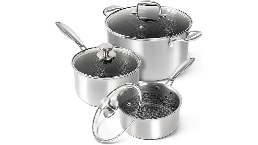 six piece stainless steel cookware