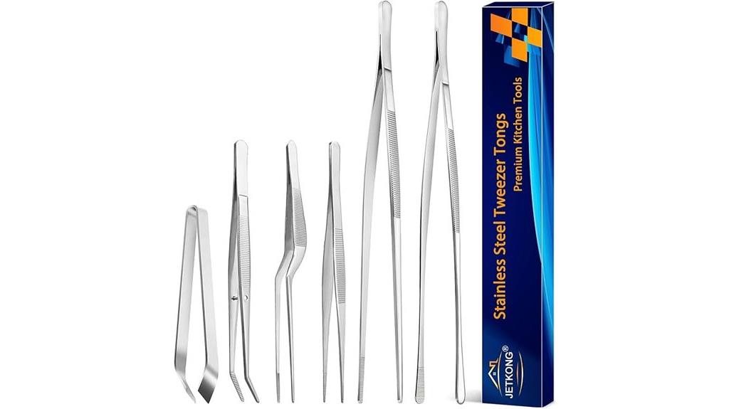 six piece stainless steel kitchen tongs