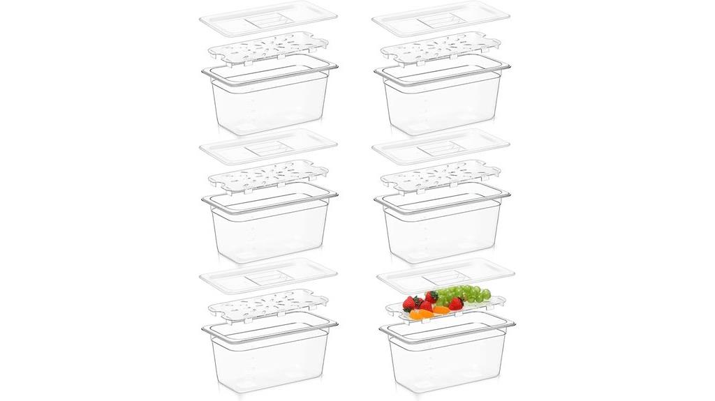six polycarbonate food pans