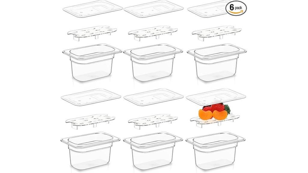 six polycarbonate food pans