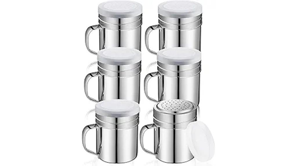 six stainless steel shakers