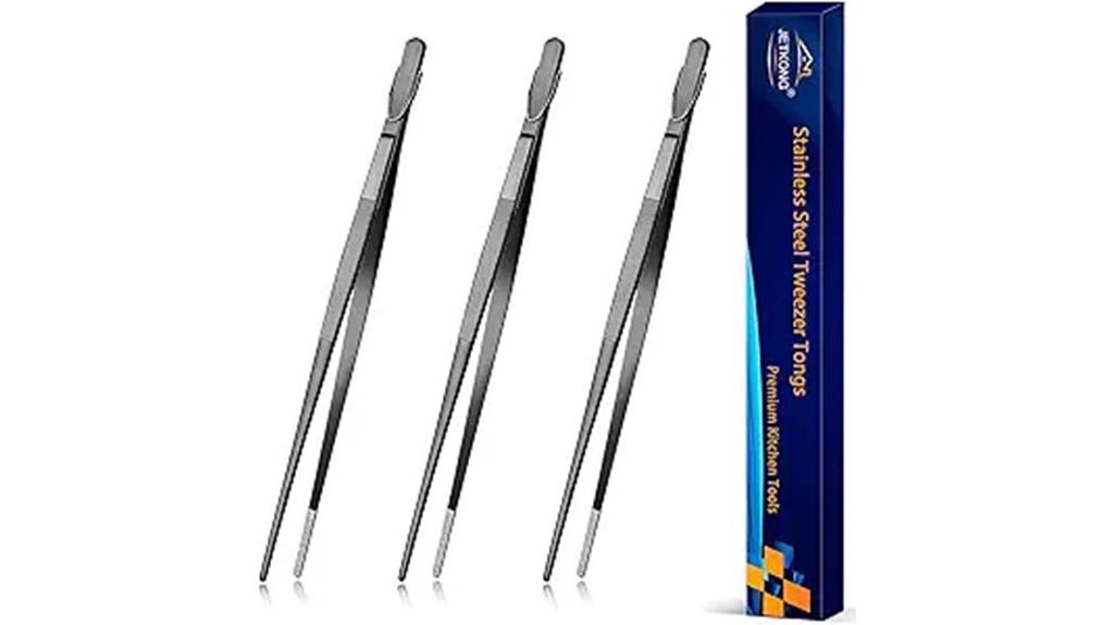 three 12 inch serrated tongs