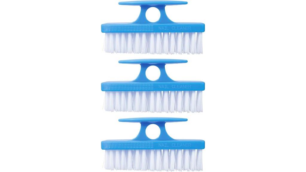 three blue nail brushes