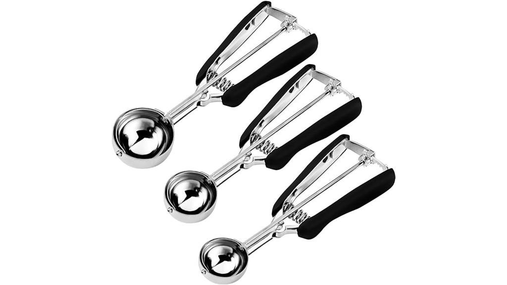 three stainless steel scoops
