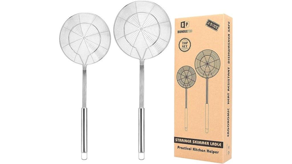 two stainless steel strainers