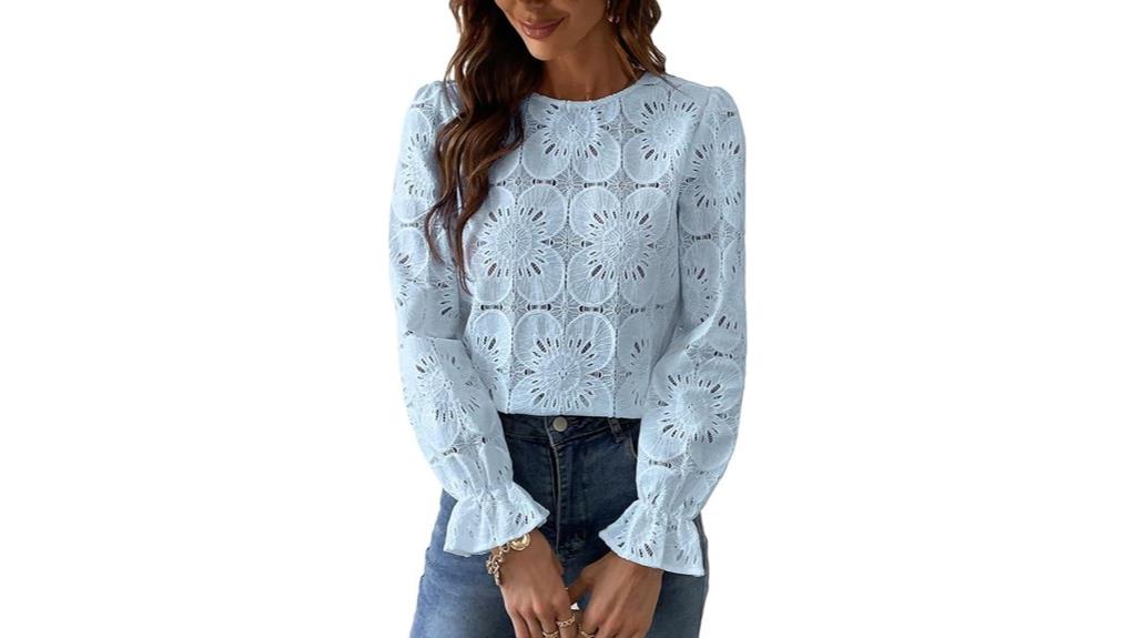 eyelet long sleeve blouses
