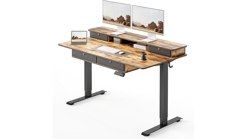 large adjustable desk with drawers