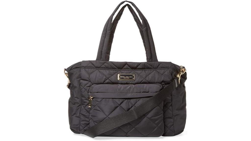 red quilted diaper bag