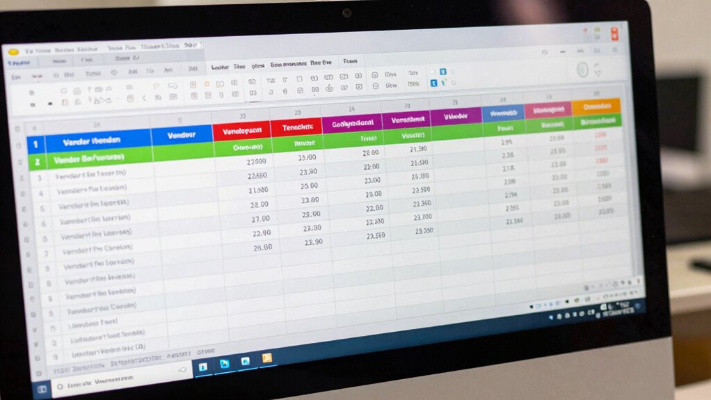 vendor comparison spreadsheet columns
