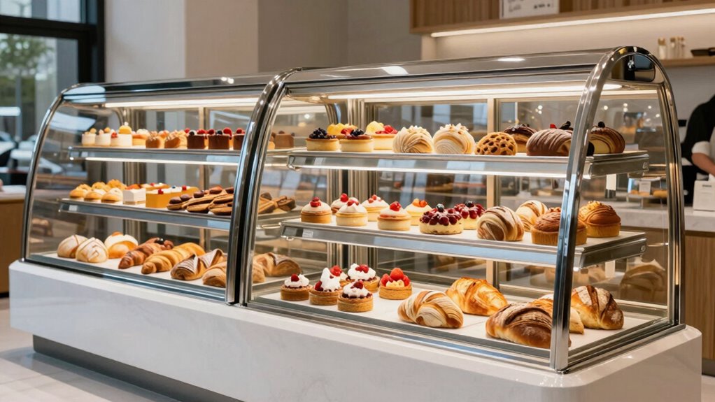 top curved glass bakery displays