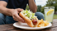 hot dogs with vinegared iceberg and potato chips