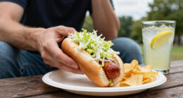 hot dogs with vinegared iceberg and potato chips