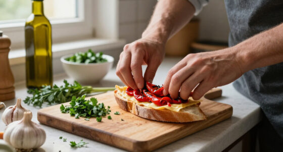 Crostone Di Pane Con Peperoni, Aglio E Prezzemolo