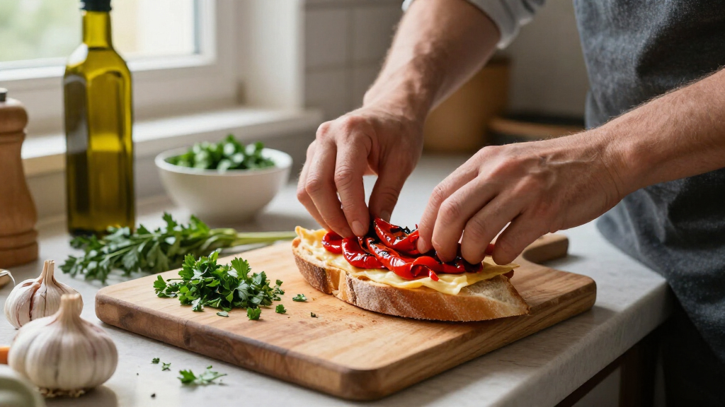 Crostone Di Pane Con Peperoni, Aglio E Prezzemolo
