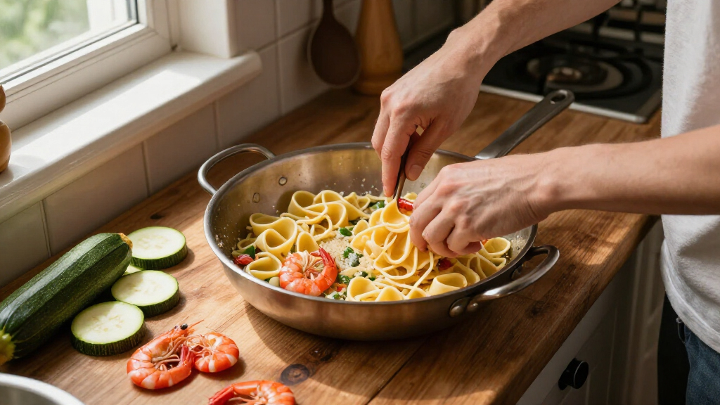 Fusilloni Con Gamberi Rossi E Zucchine